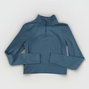 Yogalicious Lux 1/4 Zip Cropped Long Sleeve Pullover Top Blue Womens Size Small